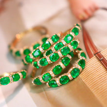 Load image into Gallery viewer, LUOWEND 18K Yellow Gold Real Natural Emerald and Diamond Gemstone Ring for Women