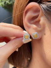 Load image into Gallery viewer, LUOWEND 18K White Gold Real Natural Yellow Diamond Stud Earrings for Women