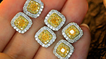 Load image into Gallery viewer, LUOWEND 18K White Gold Real Natural Yellow Diamond Stud Earrings for Women