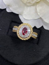 Load image into Gallery viewer, LUOWEND 18K White and Yellow Gold Real Natural Ruby Gemstone Ring for Women