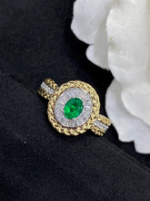 Load image into Gallery viewer, LUOWEND 18K White and Yellow Gold Real Natural Emerald Ring for Women