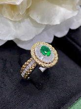 Load image into Gallery viewer, LUOWEND 18K White and Yellow Gold Real Natural Emerald Ring for Women