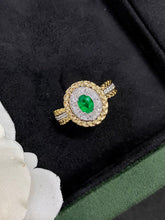 Load image into Gallery viewer, LUOWEND 18K White and Yellow Gold Real Natural Emerald Ring for Women
