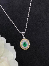Load image into Gallery viewer, LUOWEND 18K White and Yellow Gold Real Natural Emerald Gemstone Necklace for Women