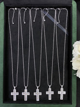 Load image into Gallery viewer, LUOWEND 18K White Gold Real Natural Diamond Cross Pendant Necklace for Women