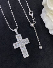 Load image into Gallery viewer, LUOWEND 18K White Gold Real Natural Diamond Cross Pendant Necklace for Women