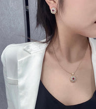 Load image into Gallery viewer, LUOWEND 18K White and Yellow Gold Real Natural Ruby Hoop Earrings for Women