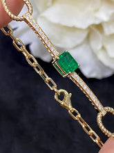 Load image into Gallery viewer, LUOWEND 18K Yellow Gold Real Natural Emerald and Diamond Bracelet for Women