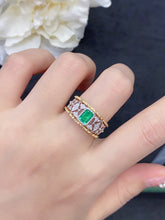 Load image into Gallery viewer, LUOWEND 18K White and Yellow Gold Real Natural Emerald Gemstone Ring for Women