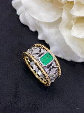 Load image into Gallery viewer, LUOWEND 18K White and Yellow Gold Real Natural Emerald Gemstone Ring for Women