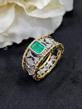 Load image into Gallery viewer, LUOWEND 18K White and Yellow Gold Real Natural Emerald Gemstone Ring for Women