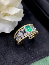 Load image into Gallery viewer, LUOWEND 18K White and Yellow Gold Real Natural Emerald Gemstone Ring for Women