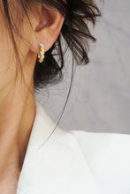 Load image into Gallery viewer, LUOWEND 18K White and Yellow Gold Real Natural Diamond Hoop Earrings for Women