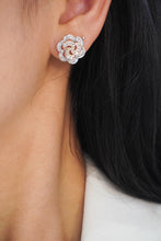Load image into Gallery viewer, LUOWEND 18K White and Rose Gold Real Natural Diamond Stud Earrings for Women