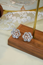 Load image into Gallery viewer, LUOWEND 18K White and Rose Gold Real Natural Diamond Stud Earrings for Women