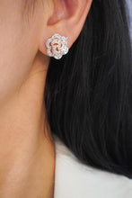 Load image into Gallery viewer, LUOWEND 18K White and Rose Gold Real Natural Diamond Stud Earrings for Women