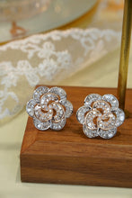 Load image into Gallery viewer, LUOWEND 18K White and Rose Gold Real Natural Diamond Stud Earrings for Women