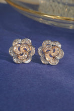 Load image into Gallery viewer, LUOWEND 18K White and Rose Gold Real Natural Diamond Stud Earrings for Women