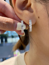 Load image into Gallery viewer, LUOWEND 18K White Gold Real Natural Diamond Hoop Earrings for Women