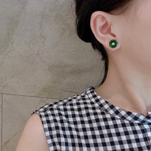 Load image into Gallery viewer, LUOWEND 18K Yellow Gold Real Natural Diamond and Jadeite Gemstone Earrings for Women