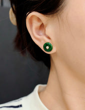 Load image into Gallery viewer, LUOWEND 18K Yellow Gold Real Natural Diamond and Jadeite Gemstone Earrings for Women