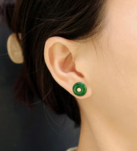 Load image into Gallery viewer, LUOWEND 18K Yellow Gold Real Natural Diamond and Jadeite Gemstone Earrings for Women