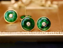 Load image into Gallery viewer, LUOWEND 18K Yellow Gold Real Natural Diamond and Jadeite Gemstone Earrings for Women