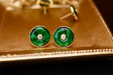 Load image into Gallery viewer, LUOWEND 18K Yellow Gold Real Natural Diamond and Jadeite Gemstone Earrings for Women