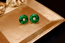 Load image into Gallery viewer, LUOWEND 18K Yellow Gold Real Natural Diamond and Jadeite Gemstone Earrings for Women