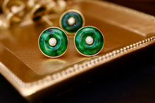 Load image into Gallery viewer, LUOWEND 18K Yellow Gold Real Natural Diamond and Jadeite Gemstone Earrings for Women