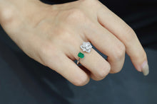 Load image into Gallery viewer, LUOWEND 18K White Gold Real Natural Emerald and Diamond Ring for Women