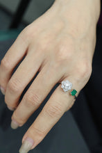 Load image into Gallery viewer, LUOWEND 18K White Gold Real Natural Emerald and Diamond Ring for Women