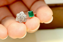 Load image into Gallery viewer, LUOWEND 18K White Gold Real Natural Emerald and Diamond Ring for Women