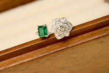 Load image into Gallery viewer, LUOWEND 18K White Gold Real Natural Emerald and Diamond Ring for Women