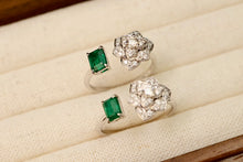 Load image into Gallery viewer, LUOWEND 18K White Gold Real Natural Emerald and Diamond Ring for Women