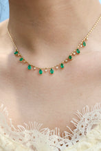 Load image into Gallery viewer, LUOWEND 18K Yellow Gold Real Natural Emerald and Diamond Gemstone Necklace for Women