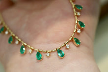 Load image into Gallery viewer, LUOWEND 18K Yellow Gold Real Natural Emerald and Diamond Gemstone Necklace for Women