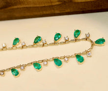 Load image into Gallery viewer, LUOWEND 18K Yellow Gold Real Natural Emerald and Diamond Gemstone Necklace for Women