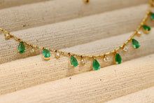 Load image into Gallery viewer, LUOWEND 18K Yellow Gold Real Natural Emerald and Diamond Gemstone Necklace for Women