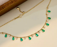 Load image into Gallery viewer, LUOWEND 18K Yellow Gold Real Natural Emerald and Diamond Gemstone Necklace for Women
