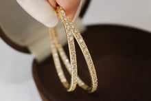 Load image into Gallery viewer, LUOWEND 18K Yellow Gold Real Natural Diamond Hoop Earrings for Women