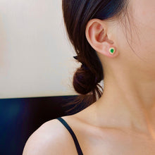 Load image into Gallery viewer, LUOWEND 18K Yellow Gold Real Natural Emerald Gemstone Earrings for Women