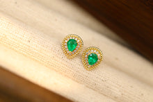 Load image into Gallery viewer, LUOWEND 18K Yellow Gold Real Natural Emerald Gemstone Earrings for Women