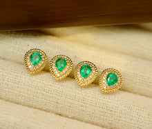 Load image into Gallery viewer, LUOWEND 18K Yellow Gold Real Natural Emerald Gemstone Earrings for Women