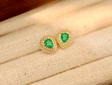 Load image into Gallery viewer, LUOWEND 18K Yellow Gold Real Natural Emerald Gemstone Earrings for Women