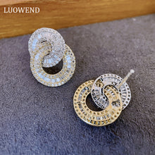 Load image into Gallery viewer, LUOWEND 18K White and Yellow Gold Real Natural Diamond Stud Earrings for Women