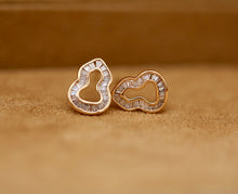 Load image into Gallery viewer, LUOWEND 18K White and Rose Gold Real Natural Diamond Stud Earrings for Women
