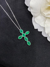 Load image into Gallery viewer, LUOWEND 18K White Gold Real Natural Emerald Gemstone Necklace for Women