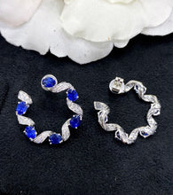 Load image into Gallery viewer, LUOWEND 18K White Gold Real Natural Sapphire Gemstone Earrings for Women