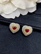 Load image into Gallery viewer, LUOWEND 18K White and Yellow Gold Real Natural Ruby Gemstone Earrings for Women